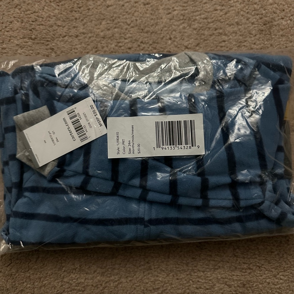 Carter's Blue stripped with tractor fleece footie pajamas NWT - Picture 2 of 3